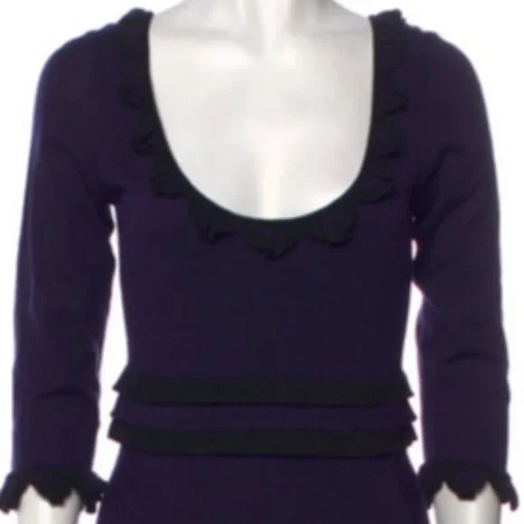 ✨ Temperley London Black & Purple Silk Cashmere Merino Wool Knit Dress Ruffle
